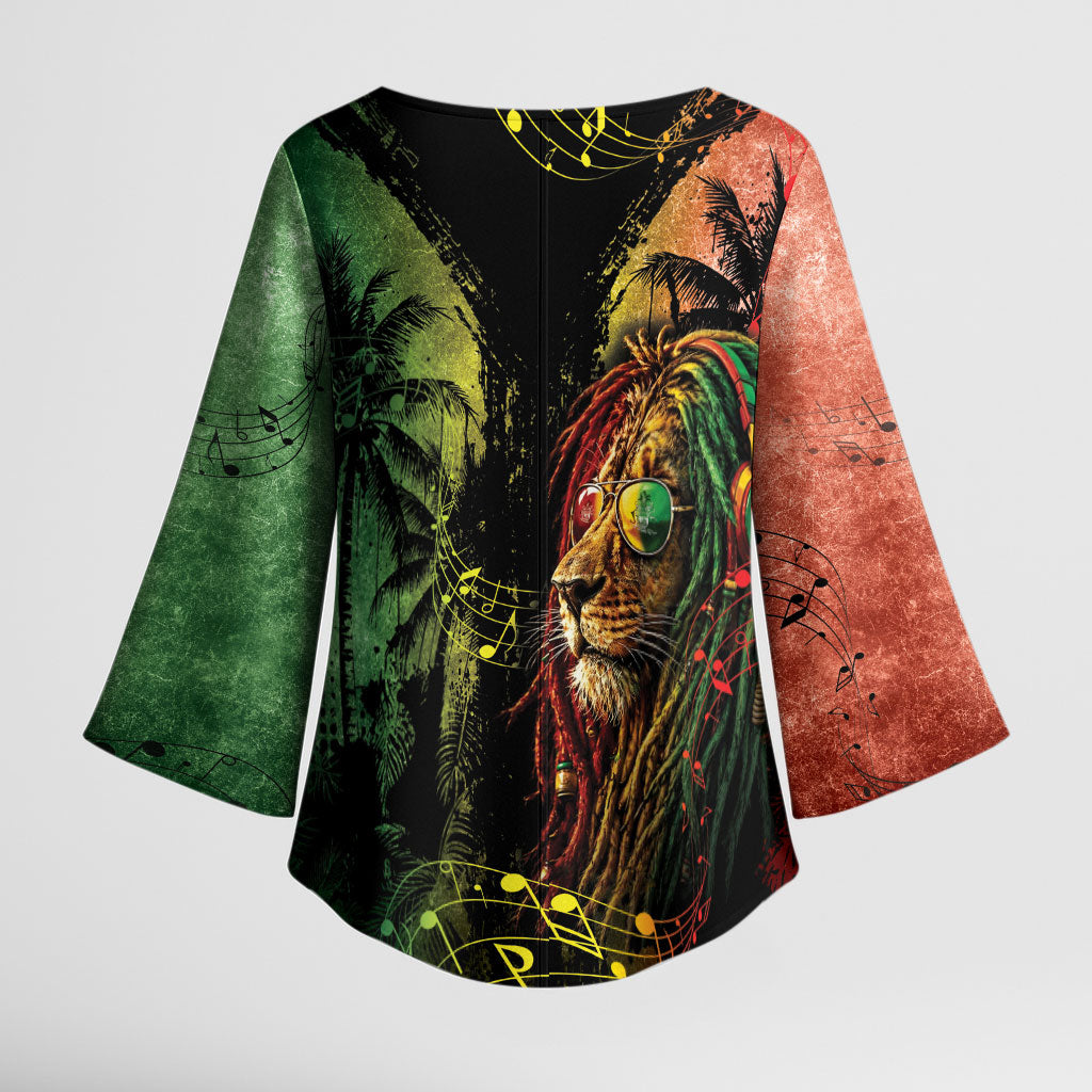 One Love Bahamas Kimono Sleeve Blouse Rastafarian Lion Reggae Grunge Style