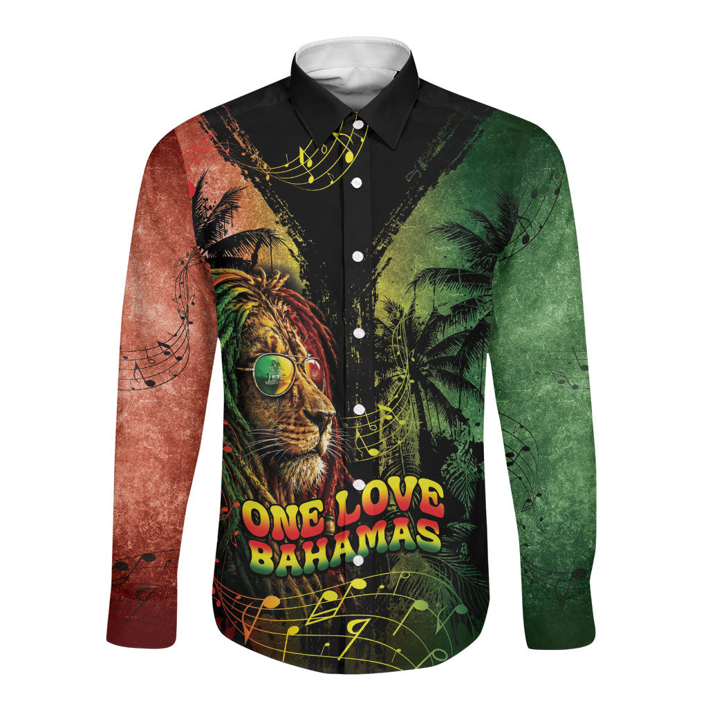 One Love Bahamas Long Sleeve Button Shirt Rastafarian Lion Reggae Grunge Style