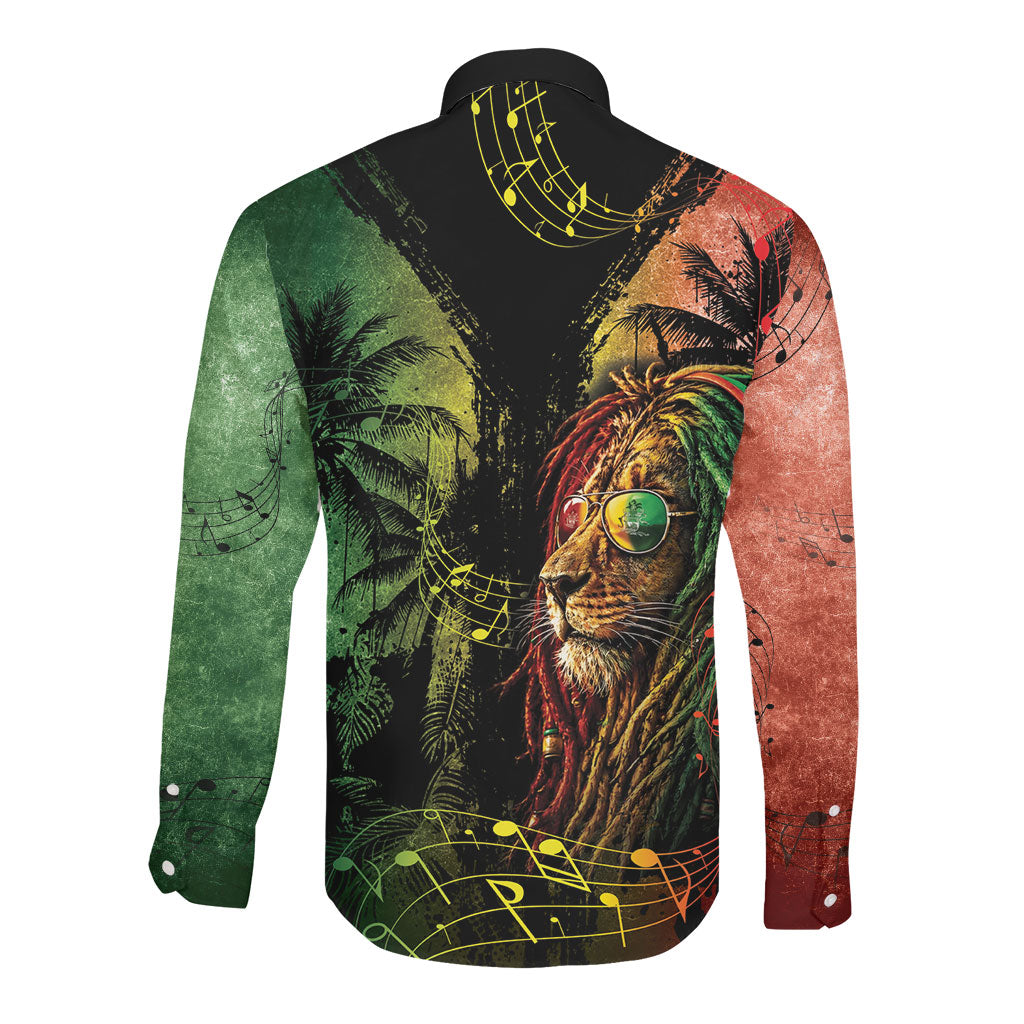 One Love Bahamas Long Sleeve Button Shirt Rastafarian Lion Reggae Grunge Style