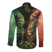 One Love Bahamas Long Sleeve Button Shirt Rastafarian Lion Reggae Grunge Style