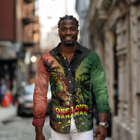 One Love Bahamas Long Sleeve Button Shirt Rastafarian Lion Reggae Grunge Style