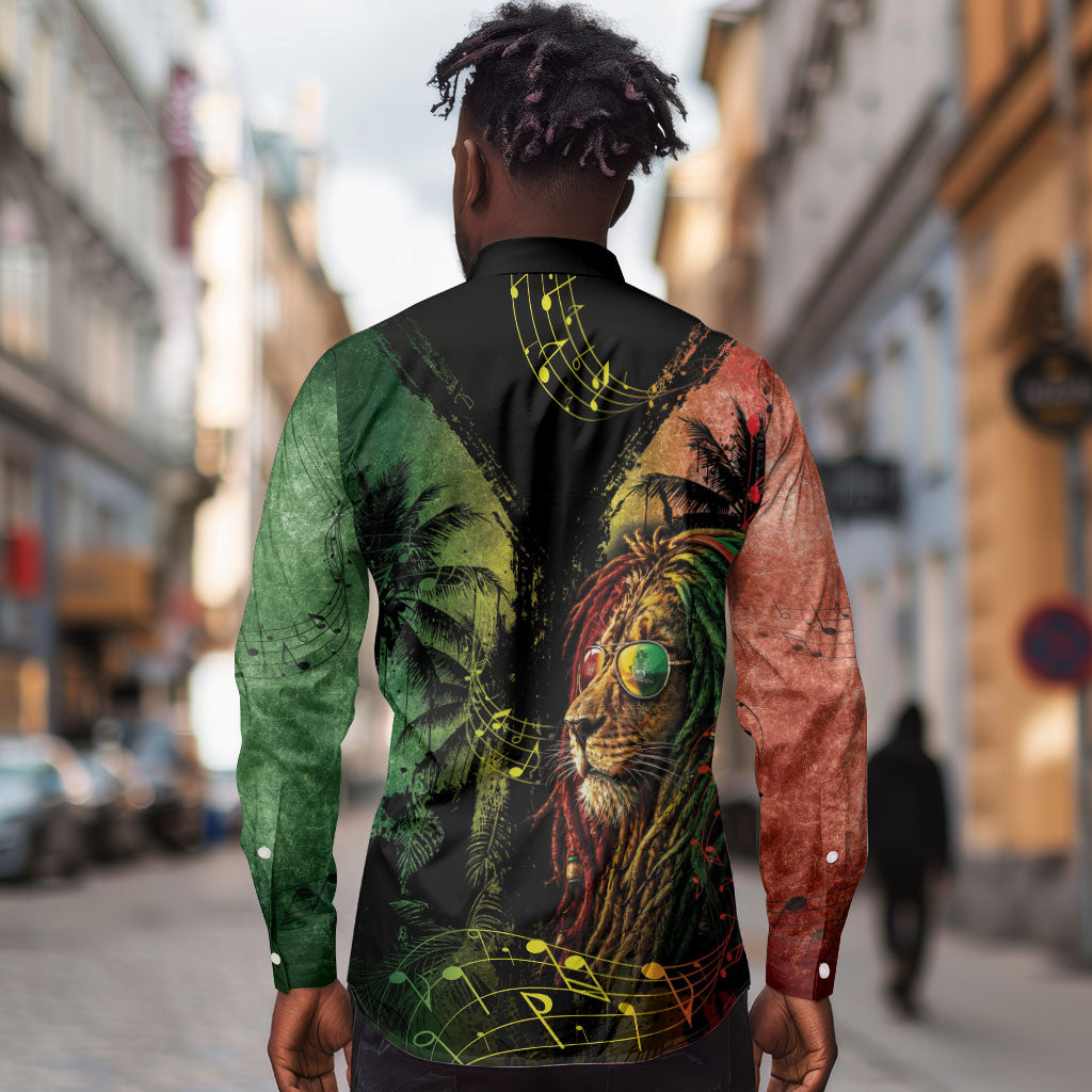 One Love Bahamas Long Sleeve Button Shirt Rastafarian Lion Reggae Grunge Style