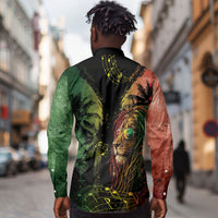 One Love Bahamas Long Sleeve Button Shirt Rastafarian Lion Reggae Grunge Style