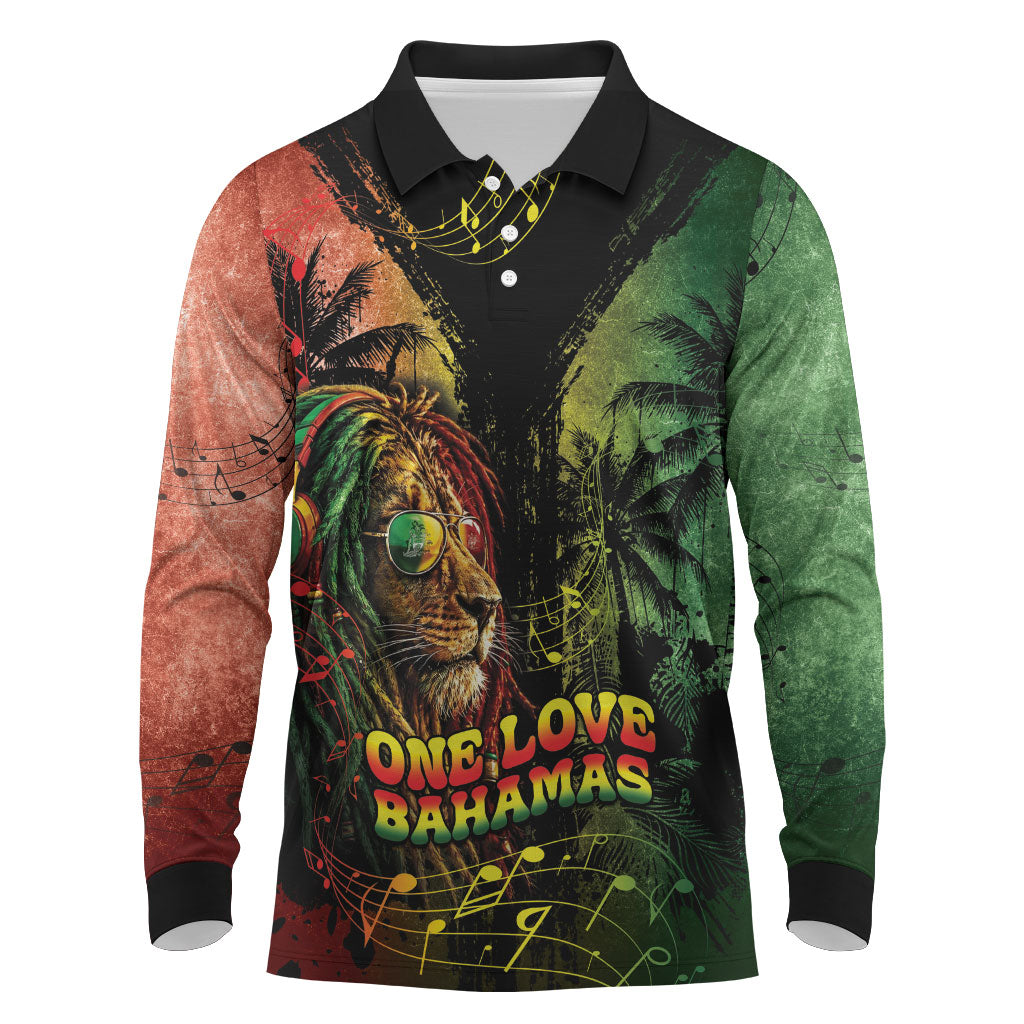 One Love Bahamas Long Sleeve Polo Shirt Rastafarian Lion Reggae Grunge Style