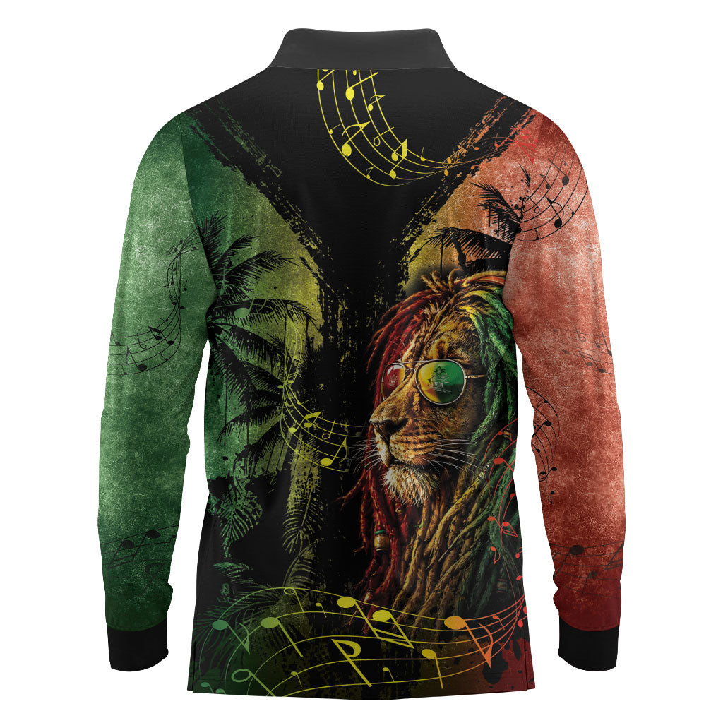 One Love Bahamas Long Sleeve Polo Shirt Rastafarian Lion Reggae Grunge Style