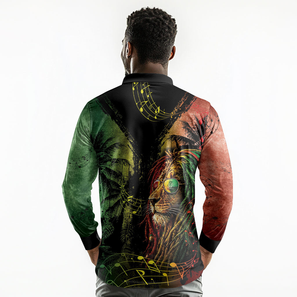 One Love Bahamas Long Sleeve Polo Shirt Rastafarian Lion Reggae Grunge Style