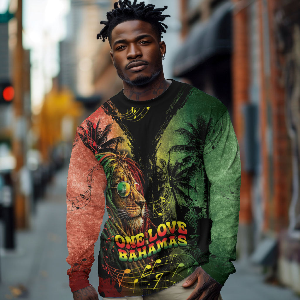 One Love Bahamas Long Sleeve Shirt Rastafarian Lion Reggae Grunge Style