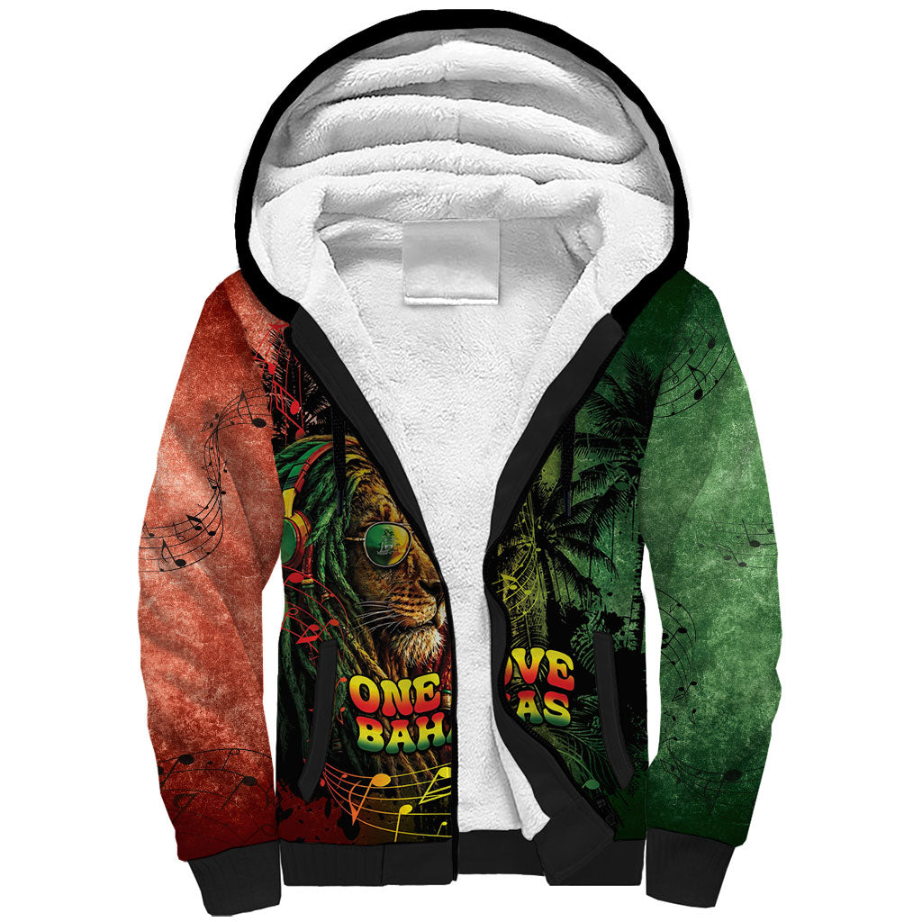 One Love Bahamas Sherpa Hoodie Rastafarian Lion Reggae Grunge Style