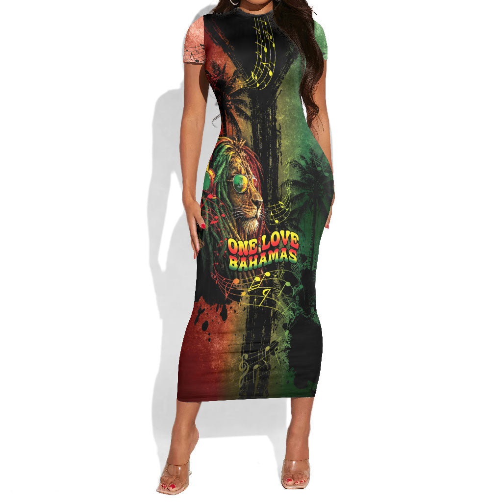 One Love Bahamas Short Sleeve Bodycon Dress Rastafarian Lion Reggae Grunge Style
