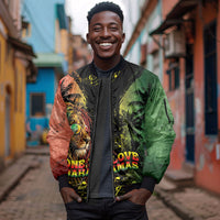 One Love Bahamas Sleeve Zip Bomber Jacket Rastafarian Lion Reggae Grunge Style