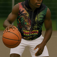 One Love Bahamas Sleeveless Zip Hoodie Rastafarian Lion Reggae Grunge Style