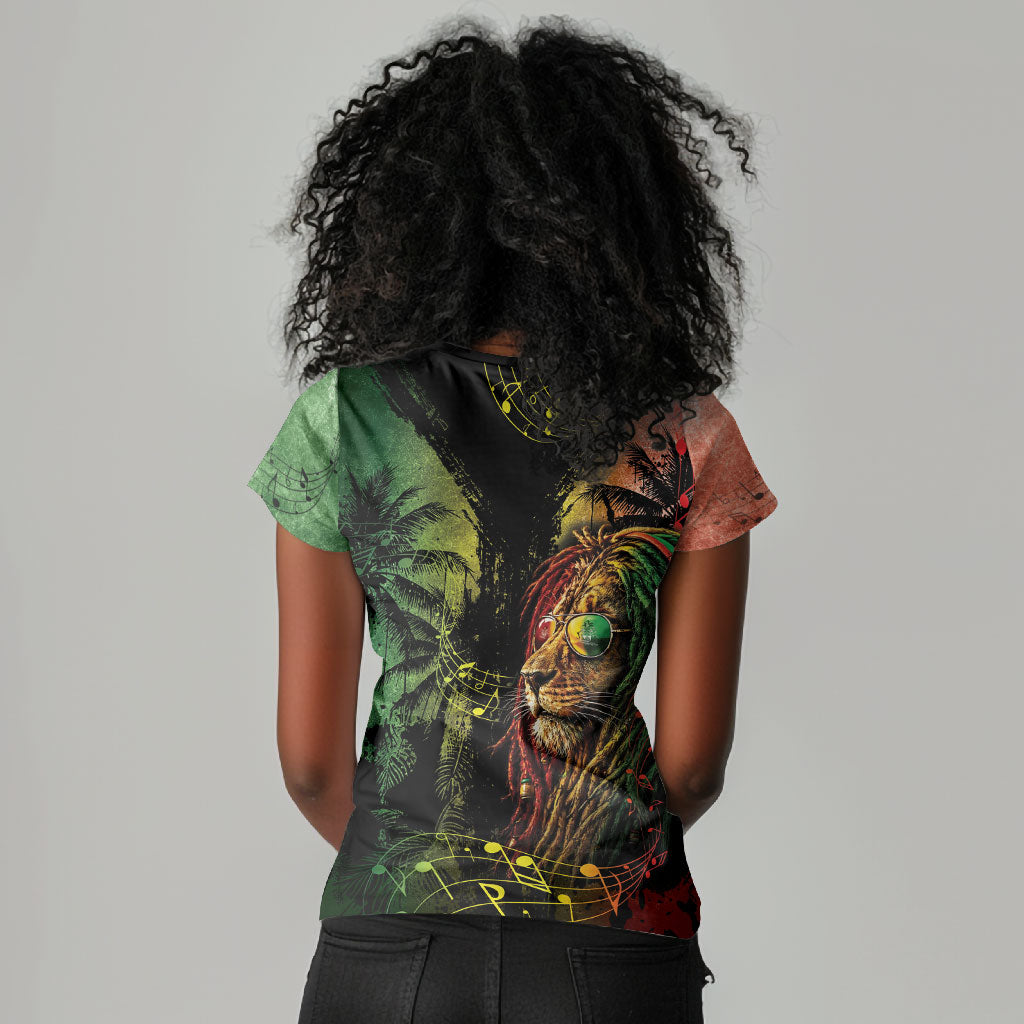 One Love Bahamas Women V-Neck T-Shirt Rastafarian Lion Reggae Grunge Style