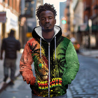 One Love Bahamas Zip Hoodie Rastafarian Lion Reggae Grunge Style