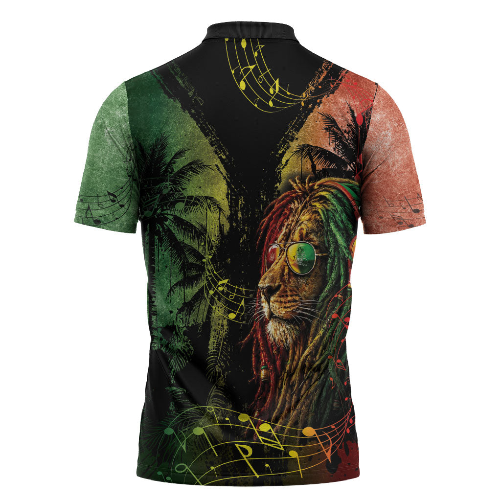 One Love Bahamas Zipper Polo Shirt Rastafarian Lion Reggae Grunge Style