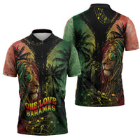One Love Bahamas Zipper Polo Shirt Rastafarian Lion Reggae Grunge Style