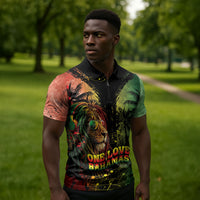 One Love Bahamas Zipper Polo Shirt Rastafarian Lion Reggae Grunge Style