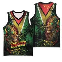 One Love Guyana Basketball Jersey Rastafarian Lion Reggae Grunge Style