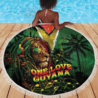 One Love Guyana Beach Blanket Rastafarian Lion Reggae Grunge Style