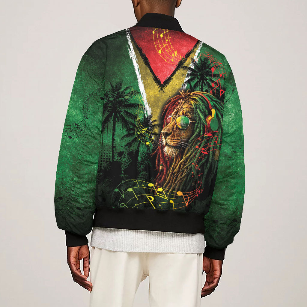 One Love Guyana Bomber Jacket Rastafarian Lion Reggae Grunge Style