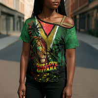 One Love Guyana Cross Shoulder Shirt Rastafarian Lion Reggae Grunge Style