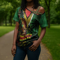 One Love Guyana Cross Shoulder Shirt Rastafarian Lion Reggae Grunge Style