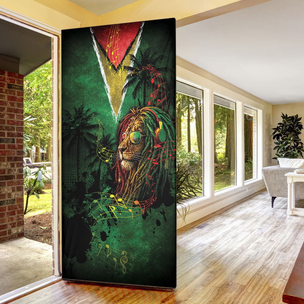 One Love Guyana Door Cover Rastafarian Lion Reggae Grunge Style