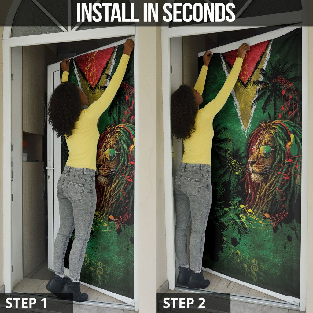 One Love Guyana Door Cover Rastafarian Lion Reggae Grunge Style