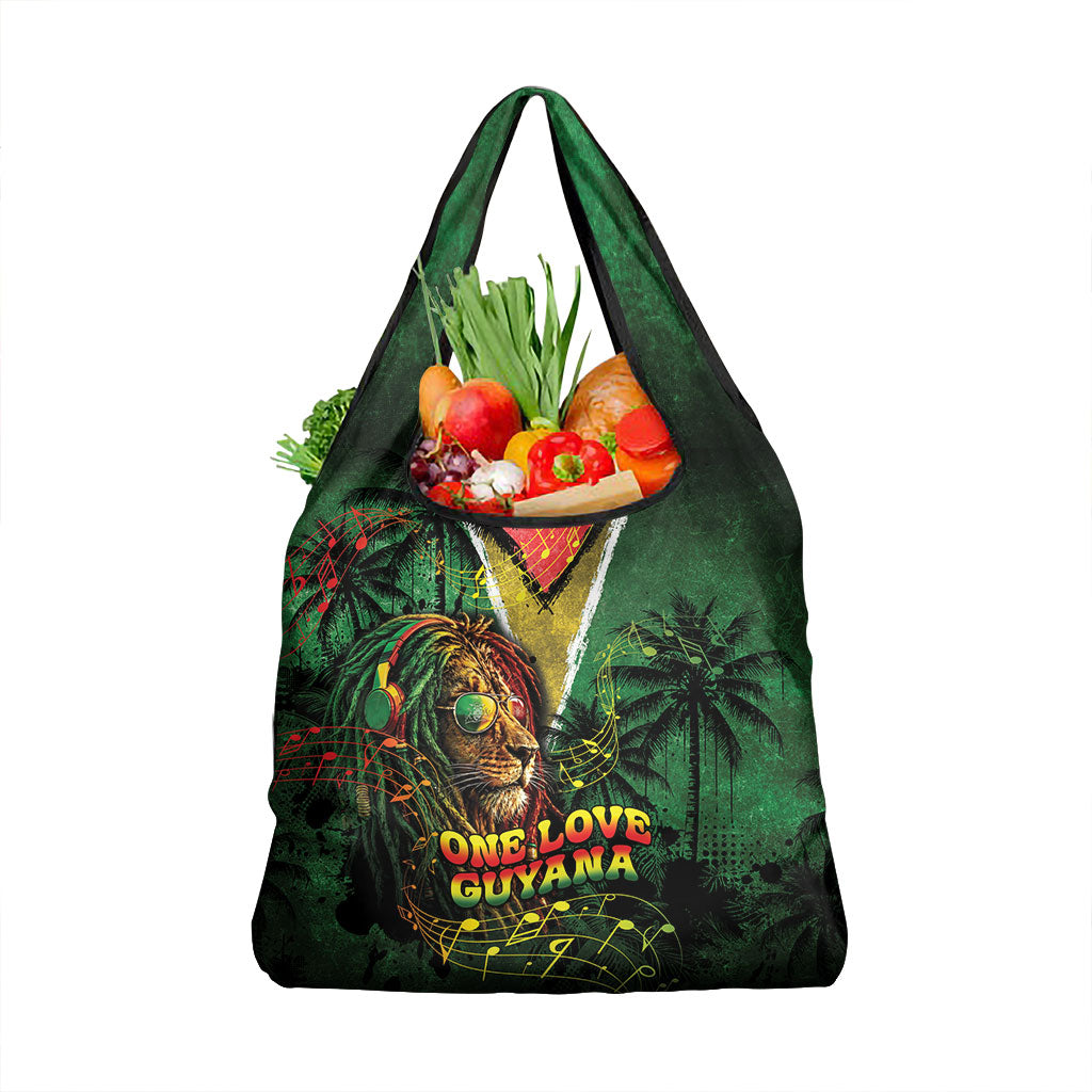 One Love Guyana Grocery Bag Rastafarian Lion Reggae Grunge Style