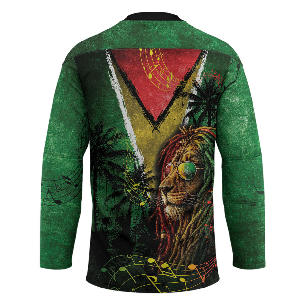 One Love Guyana Hockey Jersey Rastafarian Lion Reggae Grunge Style