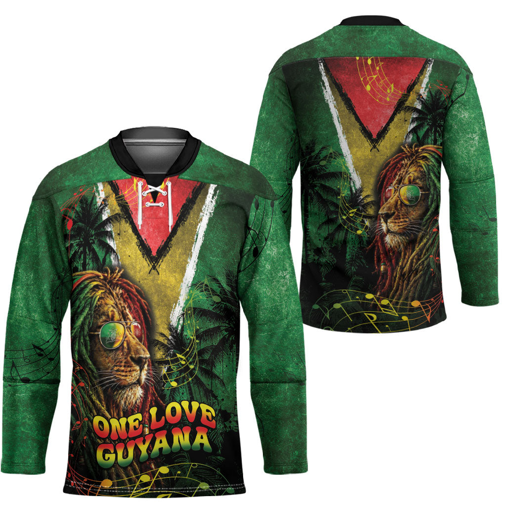 One Love Guyana Hockey Jersey Rastafarian Lion Reggae Grunge Style