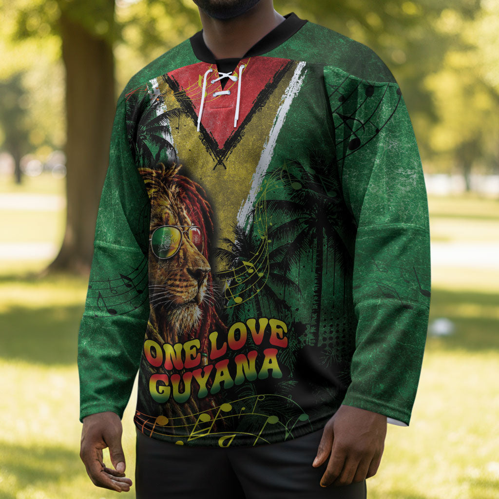 One Love Guyana Hockey Jersey Rastafarian Lion Reggae Grunge Style