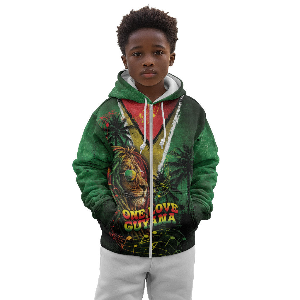 One Love Guyana Kid Hoodie Rastafarian Lion Reggae Grunge Style