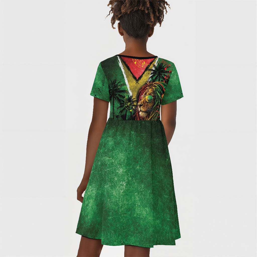 One Love Guyana Kid Short Sleeve Dress Rastafarian Lion Reggae Grunge Style