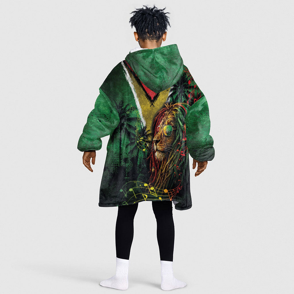 One Love Guyana Kid Wearable Blanket Hoodie Rastafarian Lion Reggae Grunge Style