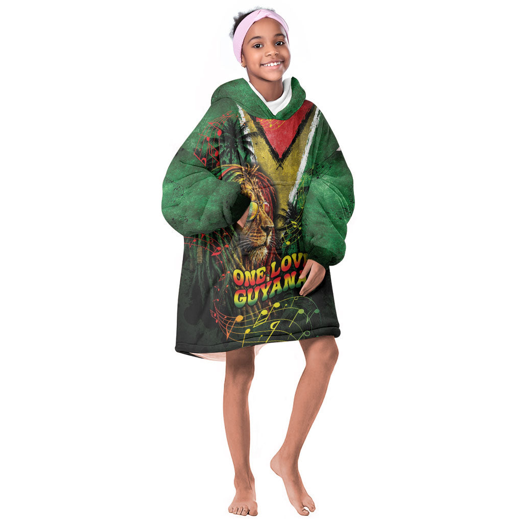 One Love Guyana Kid Wearable Blanket Hoodie Rastafarian Lion Reggae Grunge Style