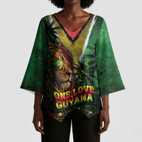 One Love Guyana Kimono Sleeve Blouse Rastafarian Lion Reggae Grunge Style