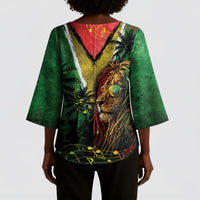 One Love Guyana Kimono Sleeve Blouse Rastafarian Lion Reggae Grunge Style
