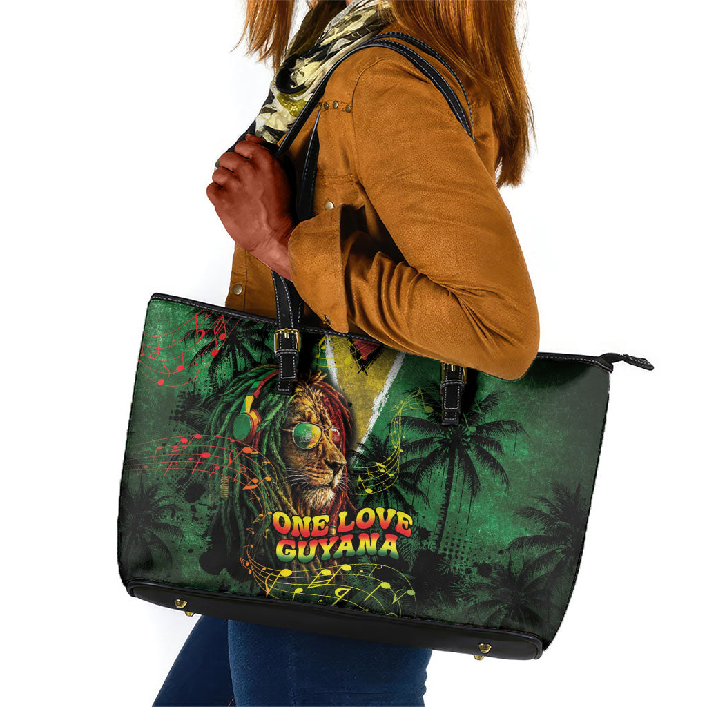 One Love Guyana Leather Tote Bag Rastafarian Lion Reggae Grunge Style