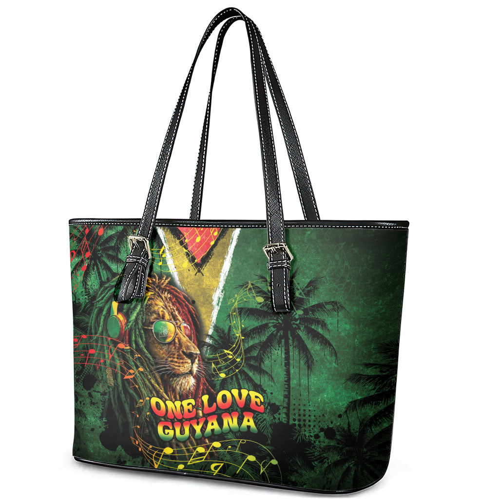 One Love Guyana Leather Tote Bag Rastafarian Lion Reggae Grunge Style