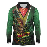 One Love Guyana Long Sleeve Polo Shirt Rastafarian Lion Reggae Grunge Style