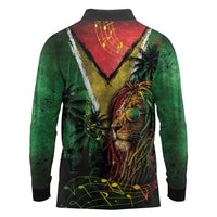 One Love Guyana Long Sleeve Polo Shirt Rastafarian Lion Reggae Grunge Style