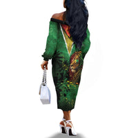 One Love Guyana Off The Shoulder Long Sleeve Dress Rastafarian Lion Reggae Grunge Style