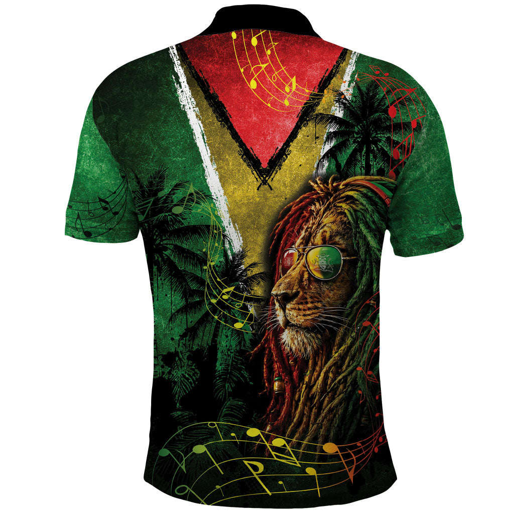 One Love Guyana Polo Shirt Rastafarian Lion Reggae Grunge Style