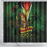 One Love Guyana Shower Curtain Rastafarian Lion Reggae Grunge Style