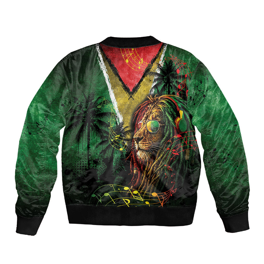 One Love Guyana Sleeve Zip Bomber Jacket Rastafarian Lion Reggae Grunge Style
