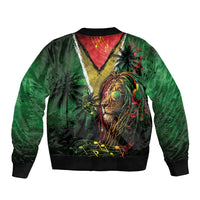 One Love Guyana Sleeve Zip Bomber Jacket Rastafarian Lion Reggae Grunge Style
