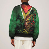 One Love Guyana Sleeve Zip Bomber Jacket Rastafarian Lion Reggae Grunge Style