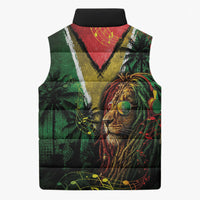 One Love Guyana Sleeveless Puffer Jacket Rastafarian Lion Reggae Grunge Style