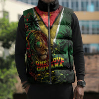 One Love Guyana Sleeveless Puffer Jacket Rastafarian Lion Reggae Grunge Style