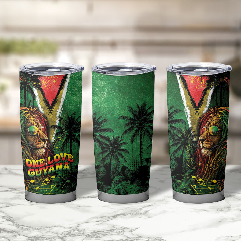 One Love Guyana Tumbler Cup Rastafarian Lion Reggae Grunge Style